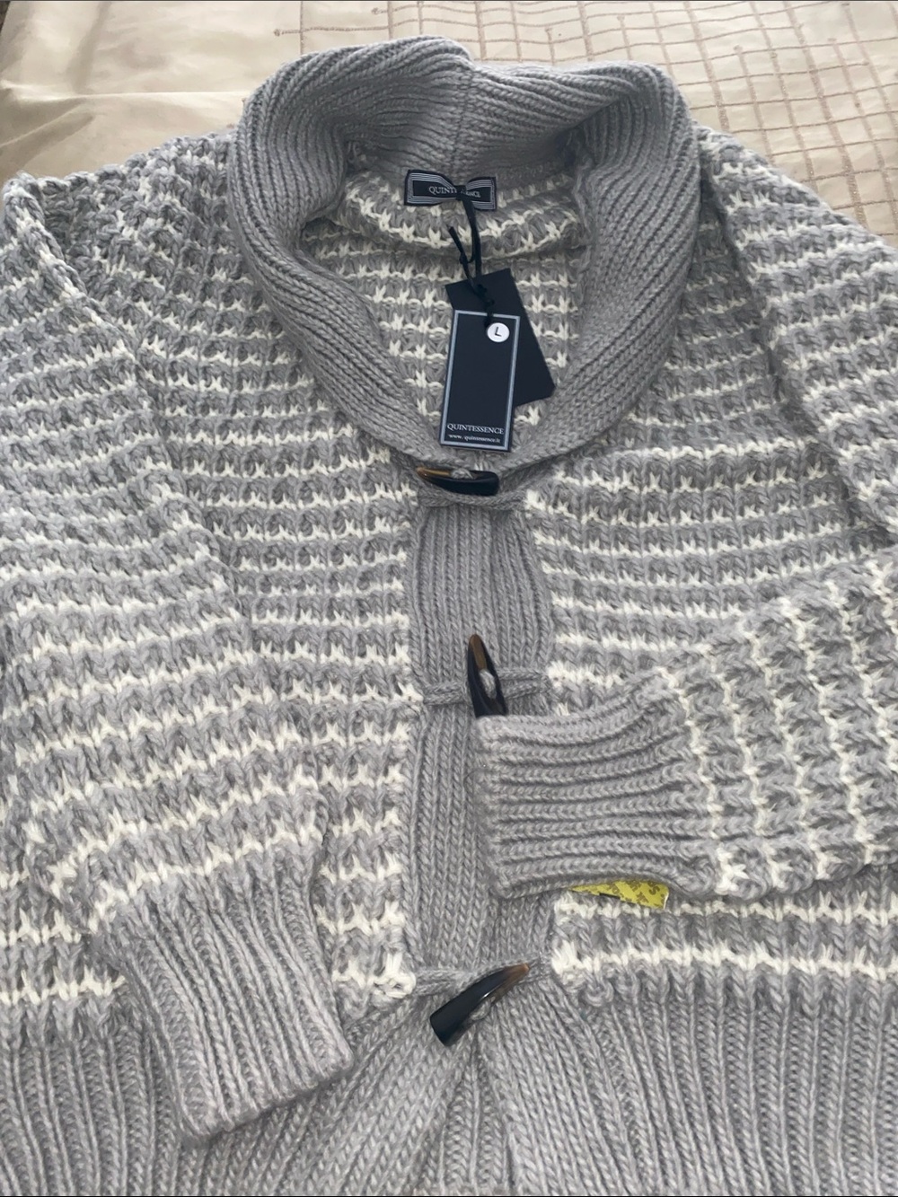 Men's Gray Fancy Chunky Shawl-Collar Cardigan Sweater NWT QUINTESSENCE